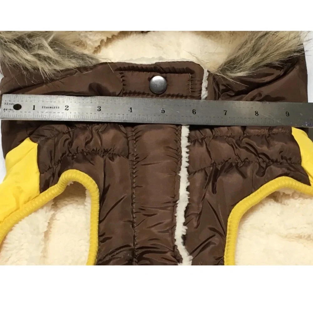 Frisco Pet Apparel XL Dog Brown Colorblock Parka Faux Fur Trim Hood Winter Coat